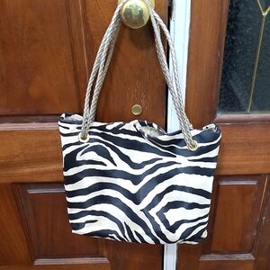 💰 New Directions Zebra Print Bag with Braided Rope Shoulder Straps
